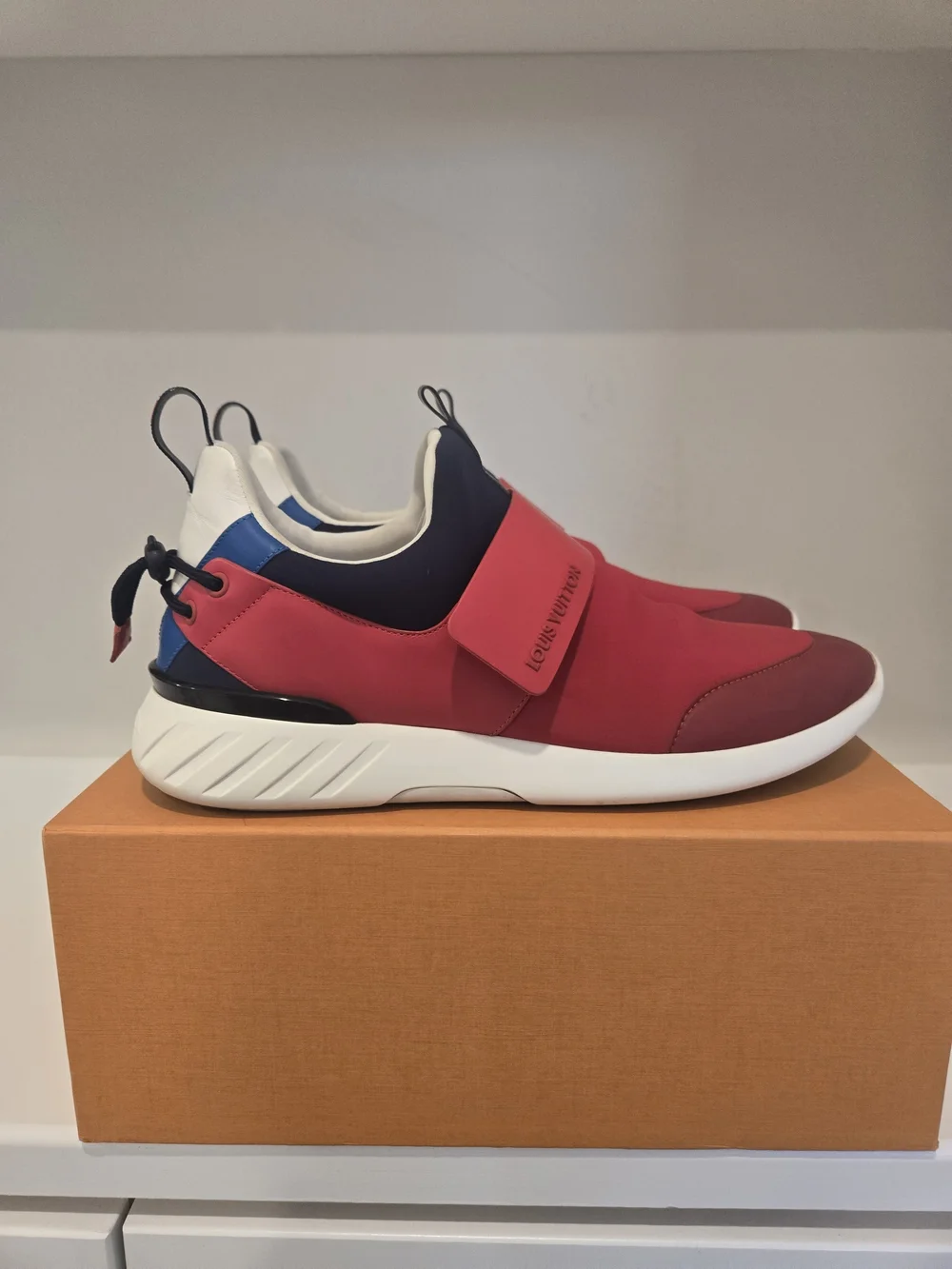 Louis Vuitton Red Navy White Slip-On Men's Sneaker